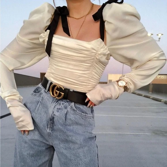 HOUSE OF CB 'Almaz' Ivory Puff Sleeve Bodysuit NWOT - Picture 3 of 3